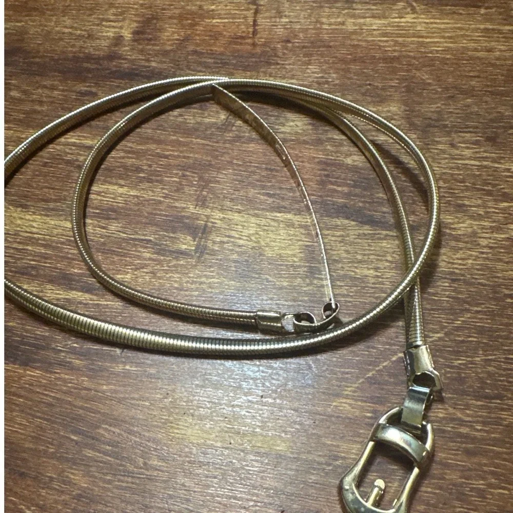 Vintage Gold Tone Metal Snake Chain Belt Skinny Adjustable Horseshoe Buckle 32in